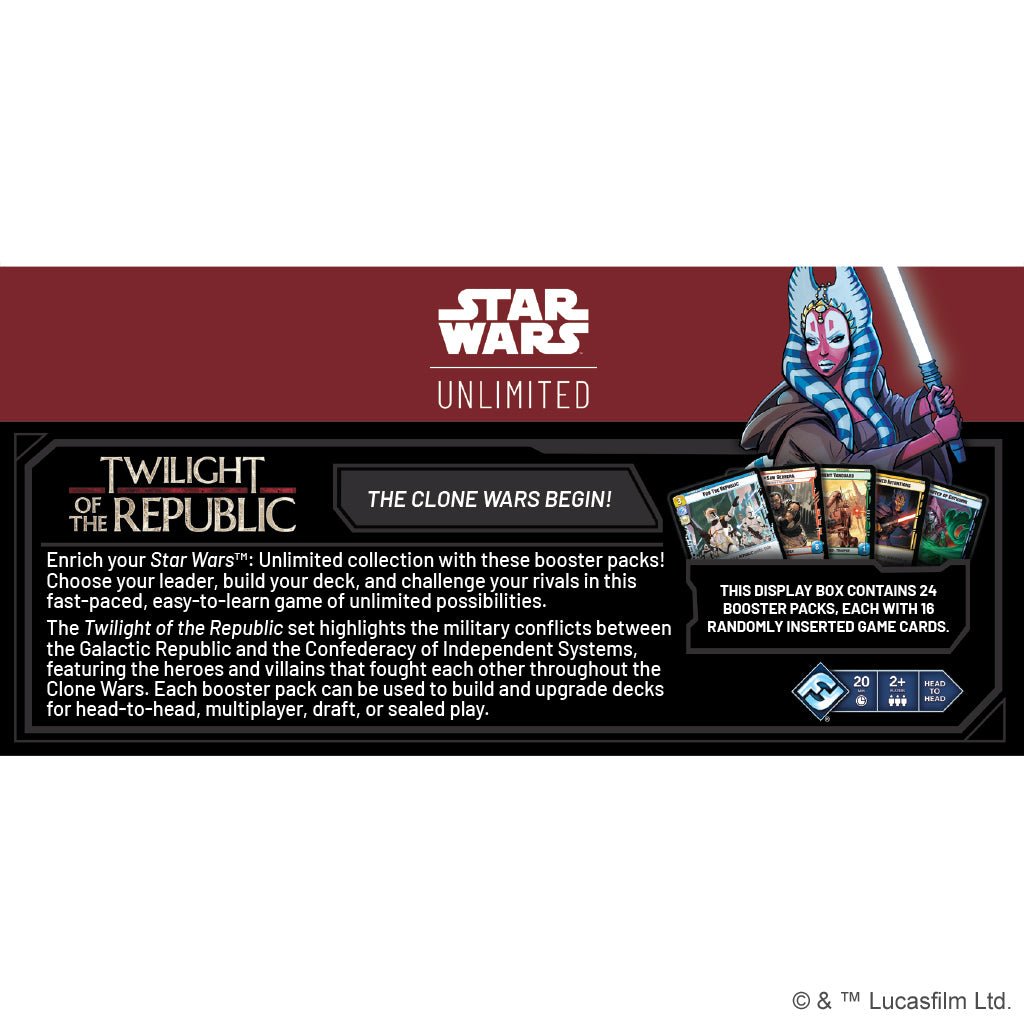 Star Wars: Unlimited – Twilight of the Republic: Booster Display Card Games The Compleat Strategist